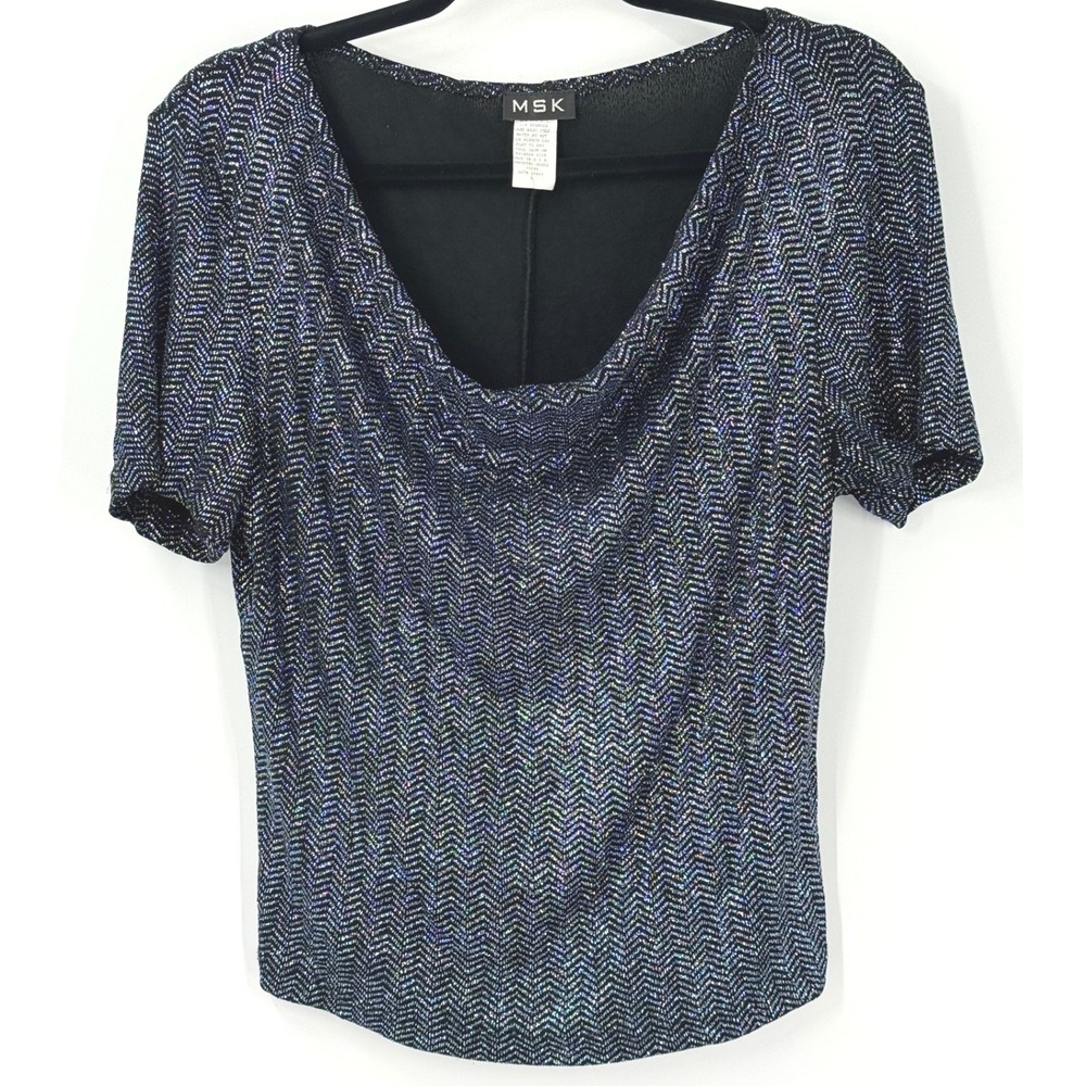 Whimsigoth Glam Glitter Womens Cowl Neck Top sz L Evening Going out‎ USA sparkle